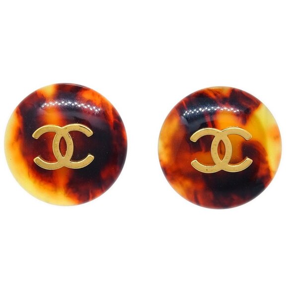Chanel Brown Button Earrings Clip-On 97P 125668 - Picture 1 of 4